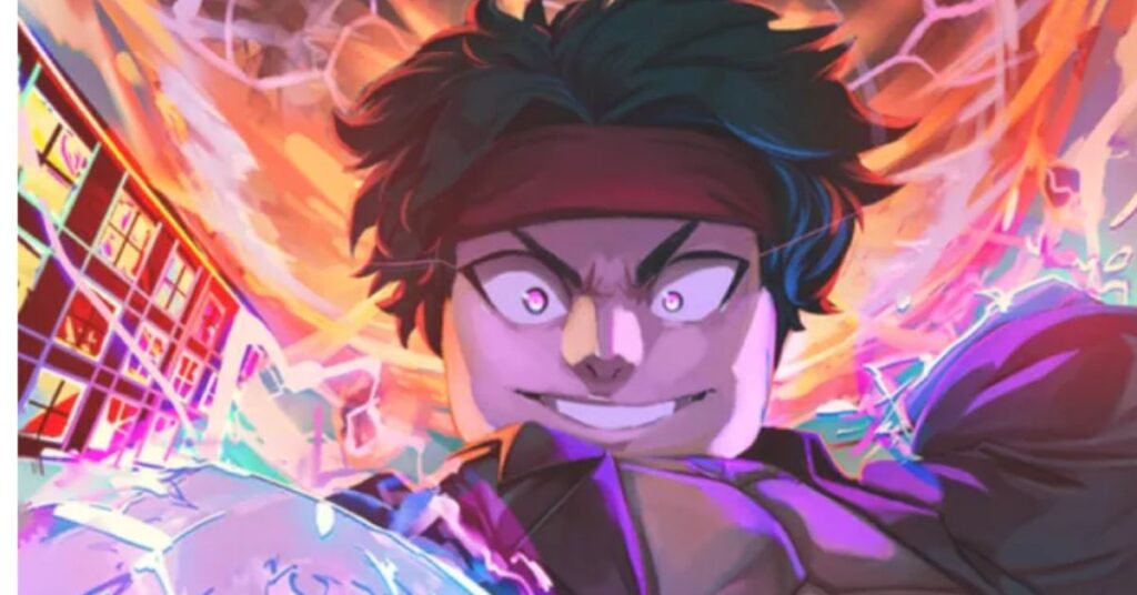Blox Fruits character with a headband preparing a fighting attack in a Roblox One Piece-inspired game
