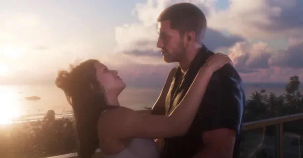 Jason and Lucia in a scene from the Grand Theft Auto 6 launch trailer set in the state of Leonida