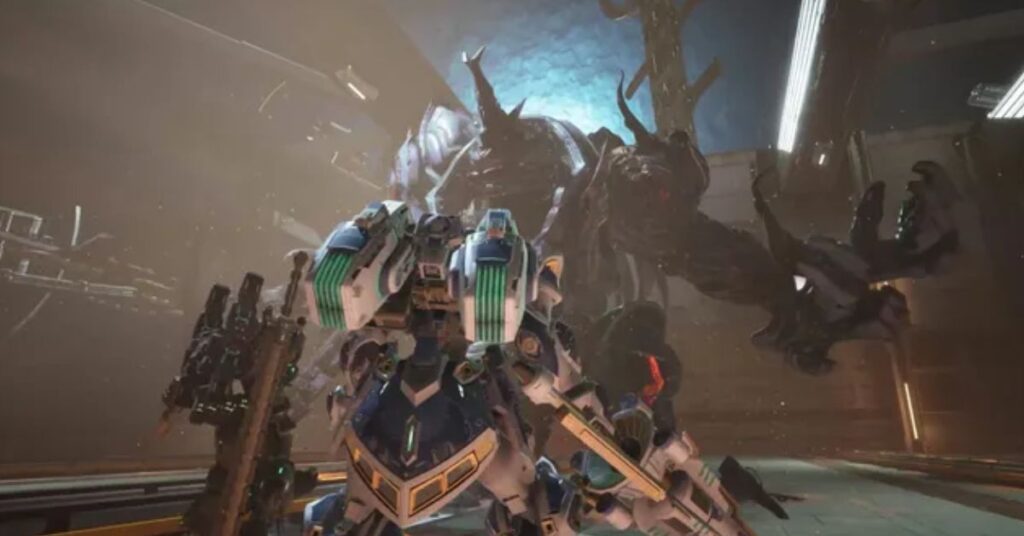 Gundam Rogue Orbit mech wielding a whip sword in combat against alien enemies